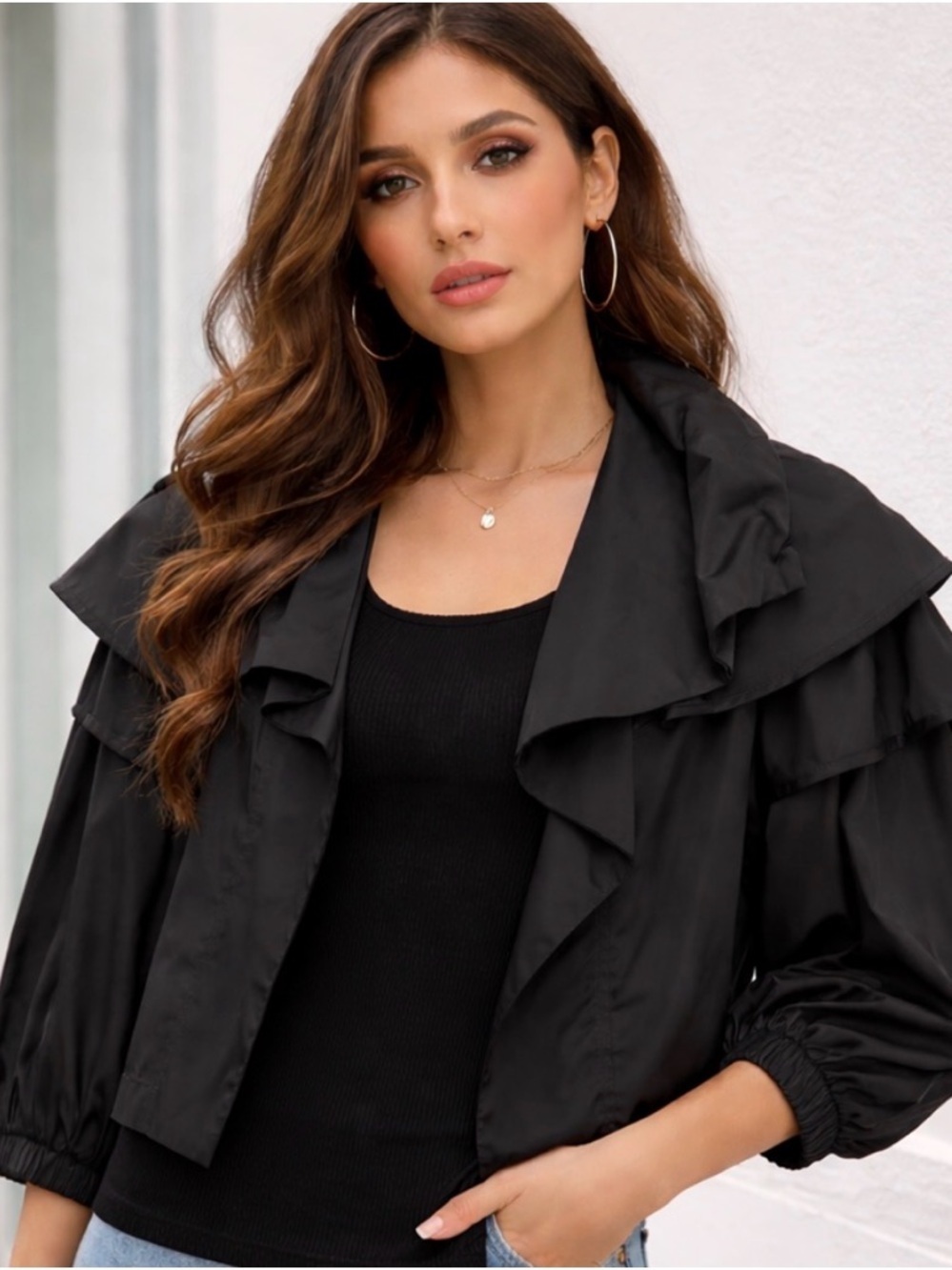 IC By Connie K Jacket Women’s Small Black Accent Collar Minimal Artsy Lagenlook